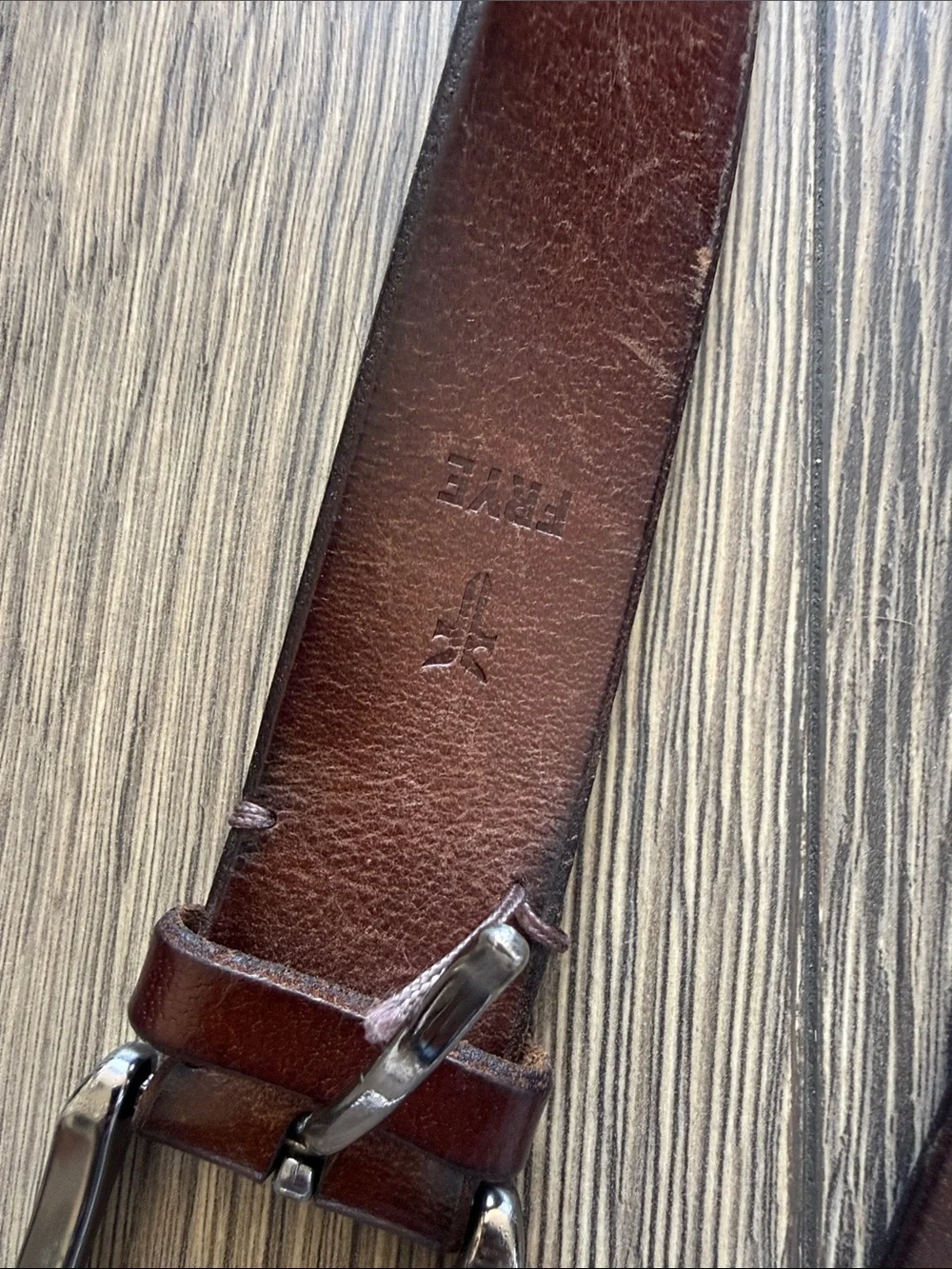 Frye Brown Genuine Leather Belt Gunmetal Buckle Size L